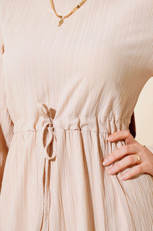 Lace Detailed Tunic Dress Beige