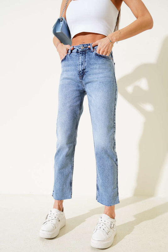 Jean skinny coupe mom couleur neige claire