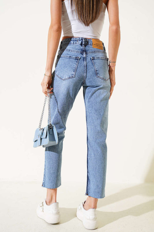 Jean skinny coupe mom couleur neige claire