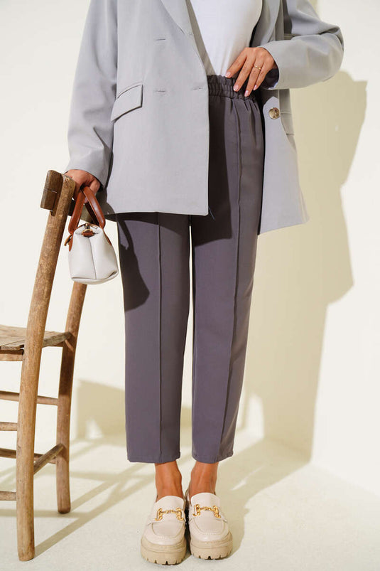 Pantalon slim à taille élastique gris ardoise