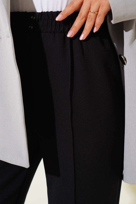 Dar Paça Bel Lastikli Çımalı Pantolon Siyah