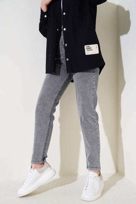 Vaqueros pitillo con cintura elástica, ahumados