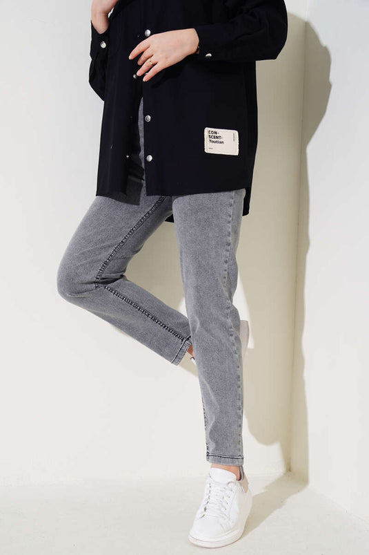 Vaqueros pitillo con cintura elástica, ahumados