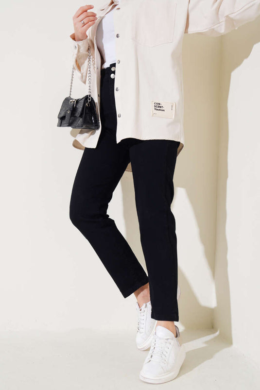 Skinny Leg Elastic Waist Jeans Black