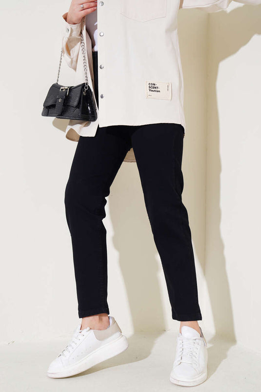 Skinny Leg Elastic Waist Jeans Black