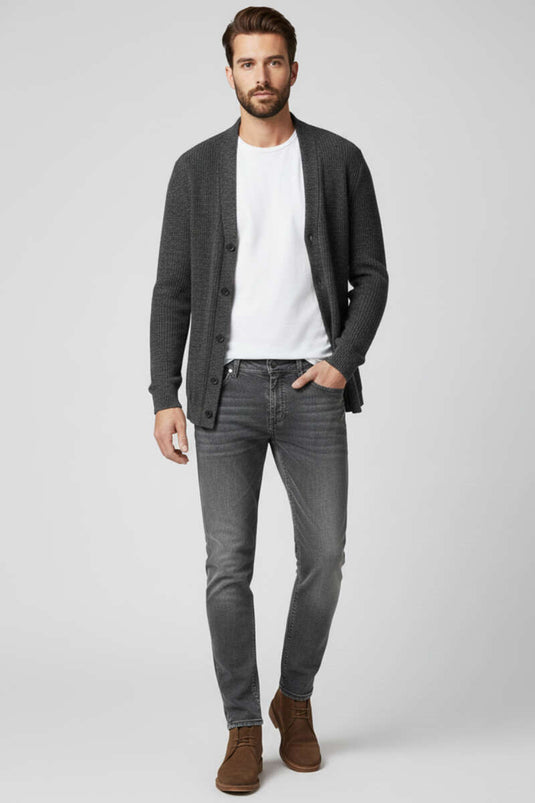 Dar Paça Cep Detaylı Likralı Erkek Pantolon Gri