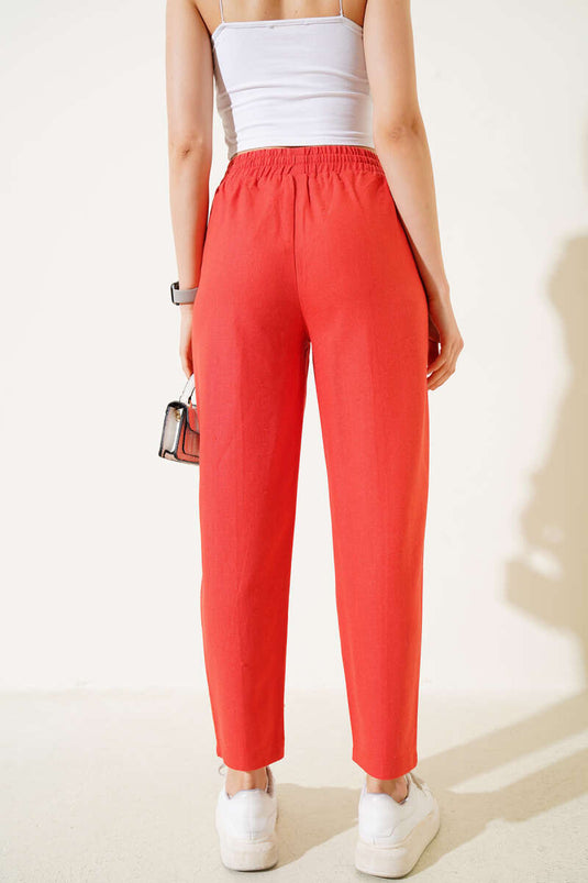 Pantalon slim à taille élastique et bas de jambes côtelés, coloris Tile