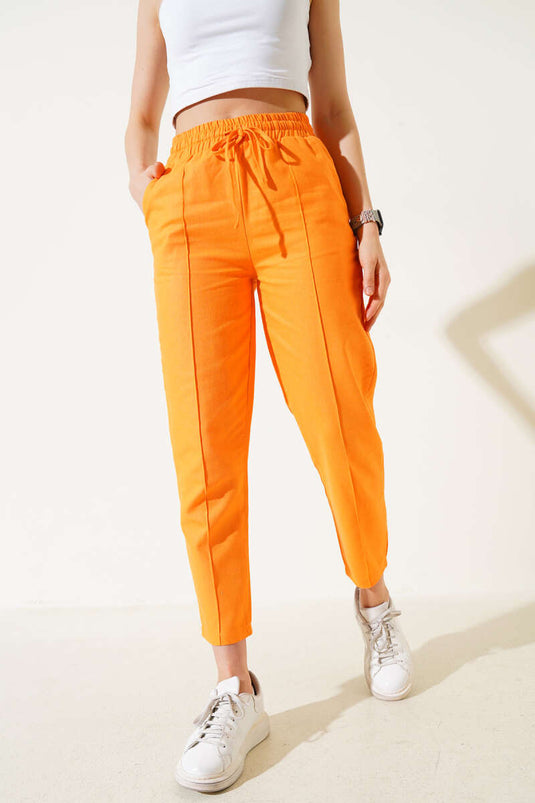 Pantalon orange skinny à taille élastique