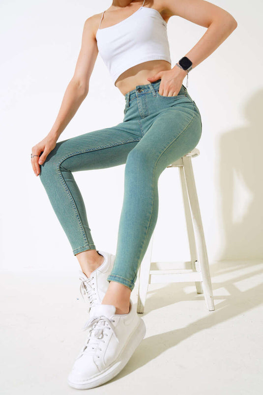 Jean skinny vert teinté