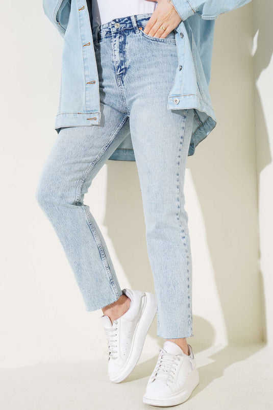 Skinny Leg Laser Cut Jeans in Snow Light