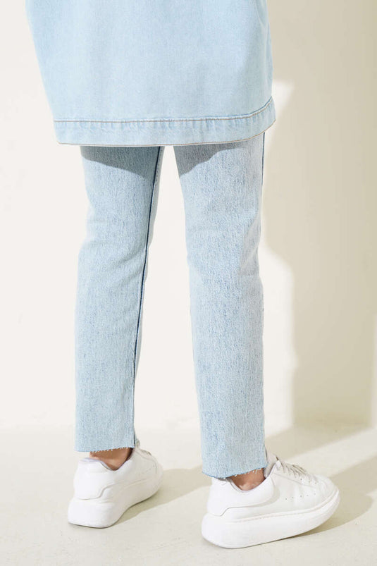 Skinny Leg Laser Cut Jeans in Snow Light