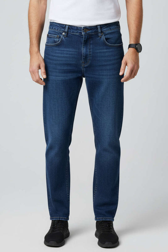 بنطال جينز رجالي أزرق بجيب دار باجا مع ليكرا