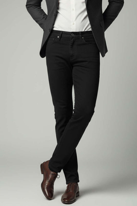 بنطال رجالي أسود بجيب جانبي وقطن مطاطي