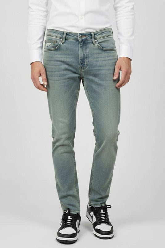 Side Slit Stretch Men's Trousers Green Tint