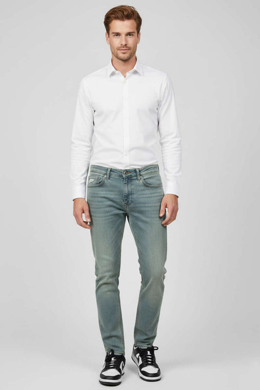 Side Slit Stretch Men's Trousers Green Tint