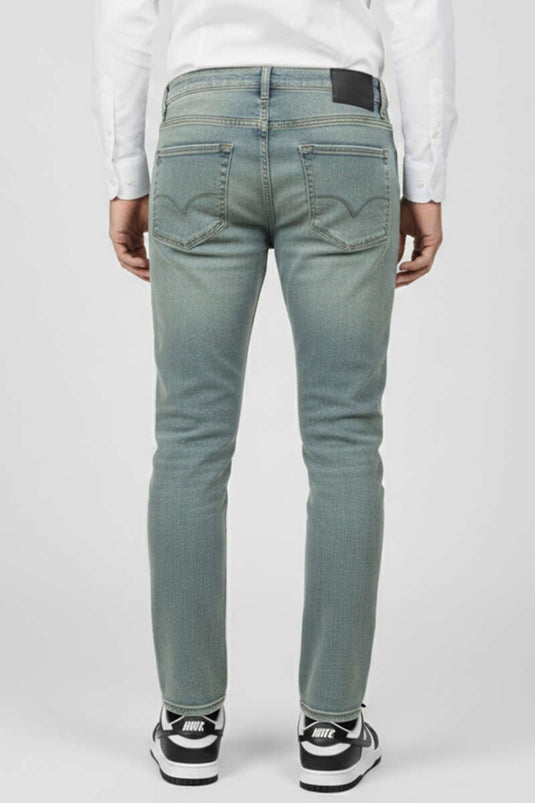 Side Slit Stretch Men's Trousers Green Tint