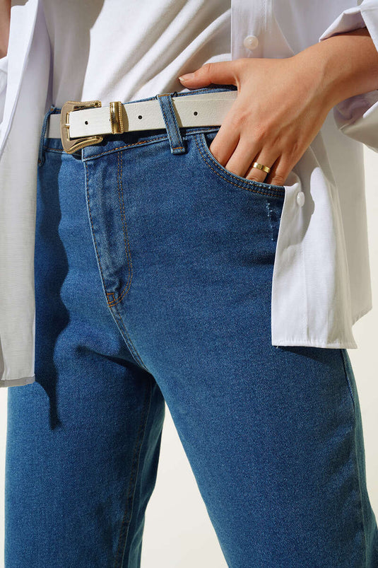 Dar Paça Minik Yırtık Detaylı Pantolon Kot