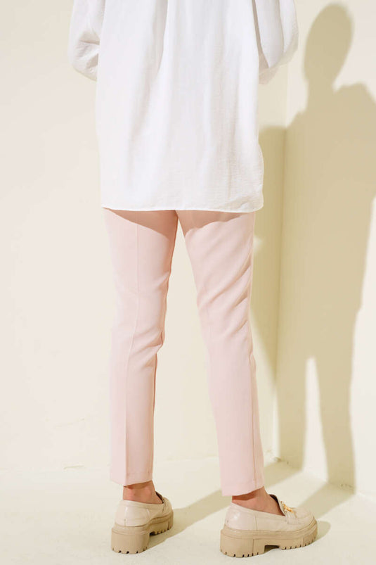 Dar Legged Pleated Fabric Trousers Powder