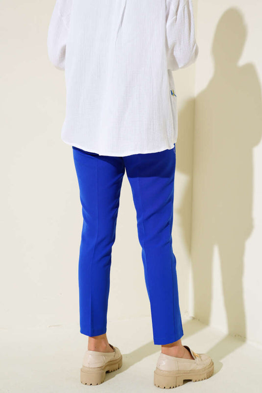 Dar Legged Pleated Fabric Trousers Royal Blue