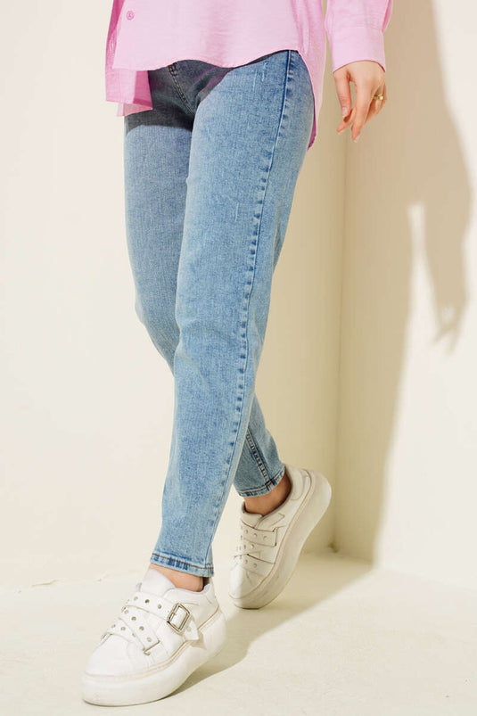 Distressed Wide Leg Mom Jeans Pants Snow Wash