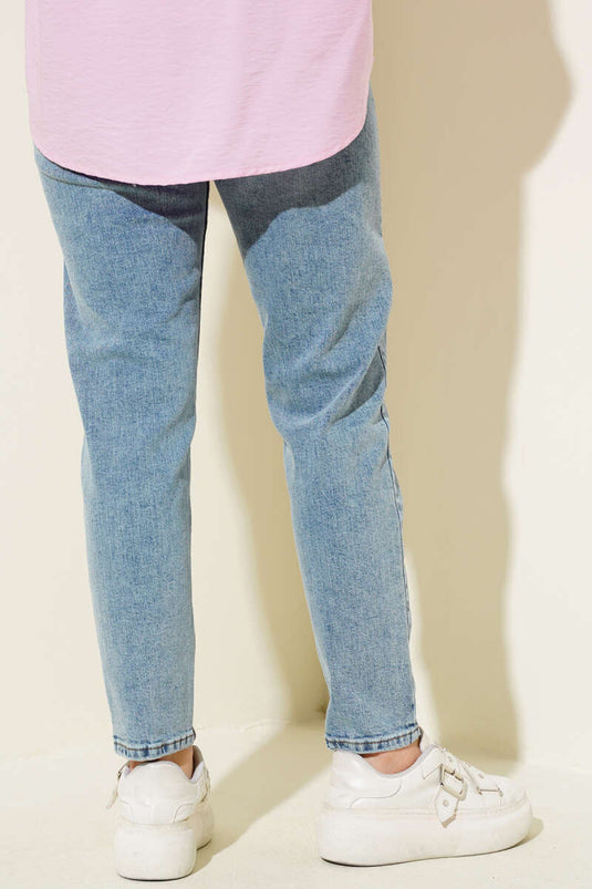 Distressed Wide Leg Mom Jeans Pants Snow Wash