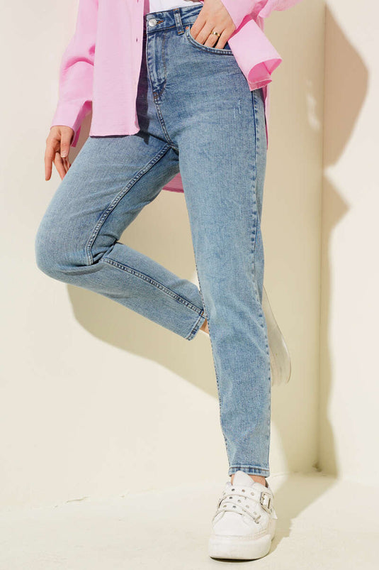 Distressed Wide Leg Mom Jeans Pants Snow Wash