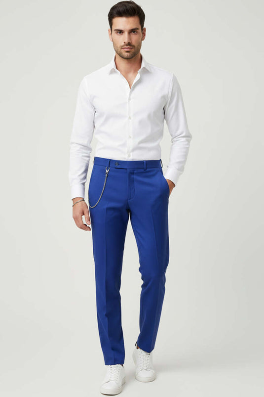 Herren-Stoffhose in schmaler Passform mit Kettendetail, Marineblau