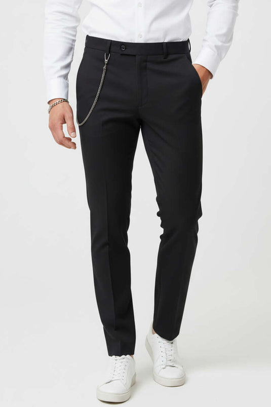 Schwarze, schmal geschnittene Stoffhose für Herren mit Kettendetail