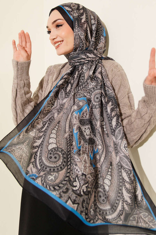 Châle doux à motif rétro foncé noir et bleu