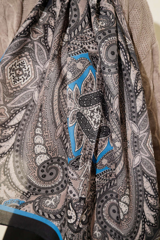 Châle doux à motif rétro foncé noir et bleu