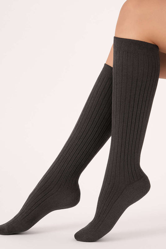 Daymod Rib Knee-High Socks Dark Gray