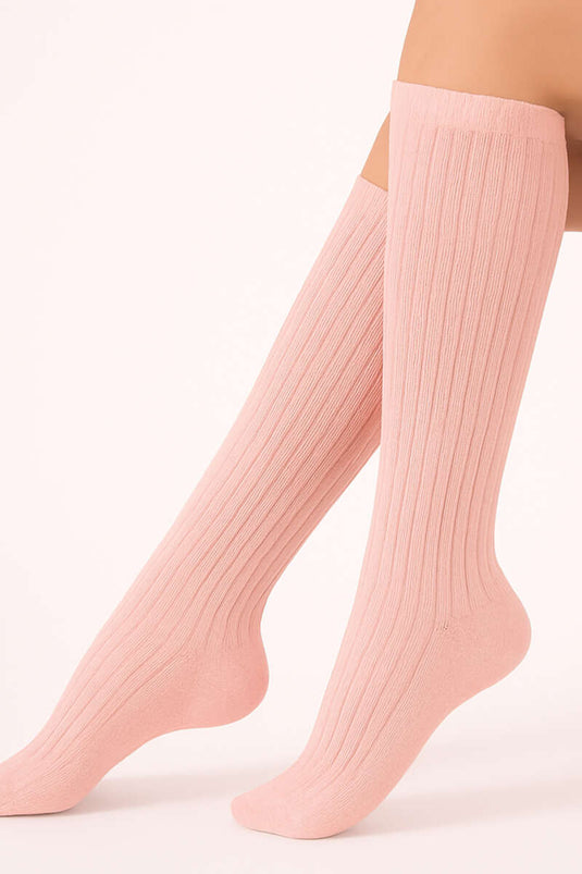 Daymod Rib Fitilli Dizaltı Çorap Pembe