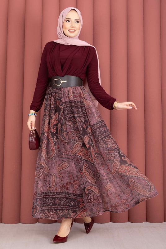 Degaje Body Skirt Belt Three-Piece Set Burgundy
