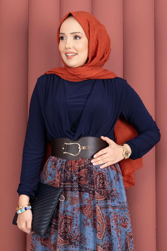 Degaje Body Skirt Belt Three-Piece Set Navy Blue