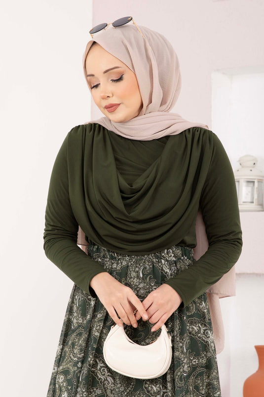 Open Neck Draped Sandy Body Khaki