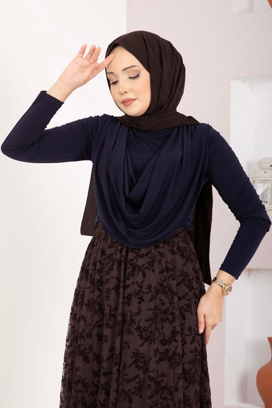 Open-Front Draped Sandy Body Navy Blue