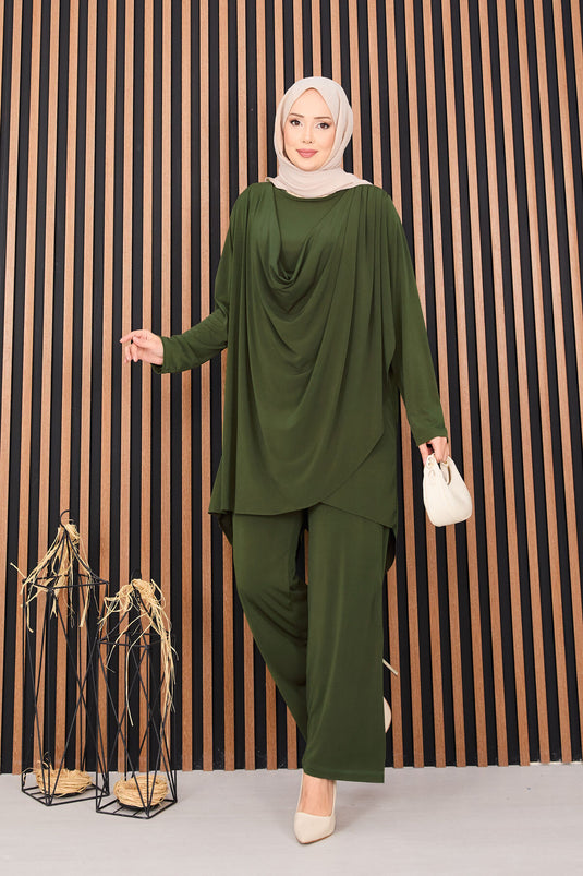 Ensemble deux pièces Sandy Hijab kaki avec débardeur drapé