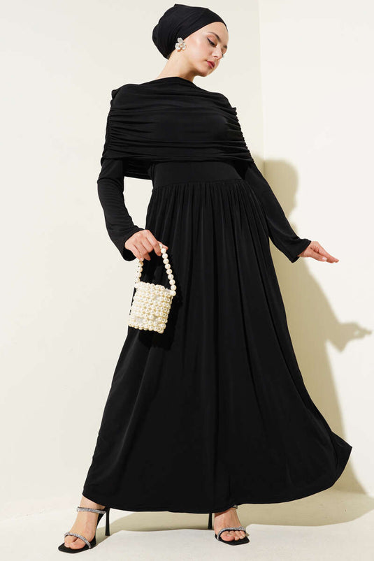 Cowl Neck Sandy Dress Black