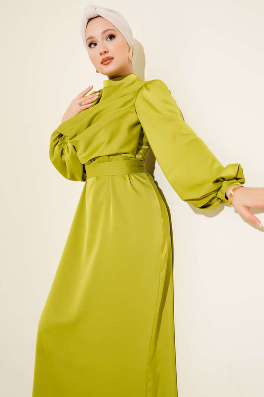 Cowl Neck Satin Evening Dress Oil Green