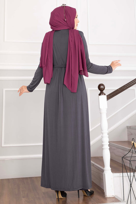 Schulterfreier Jumpsuit Mit Gürtel In Anthrazit
