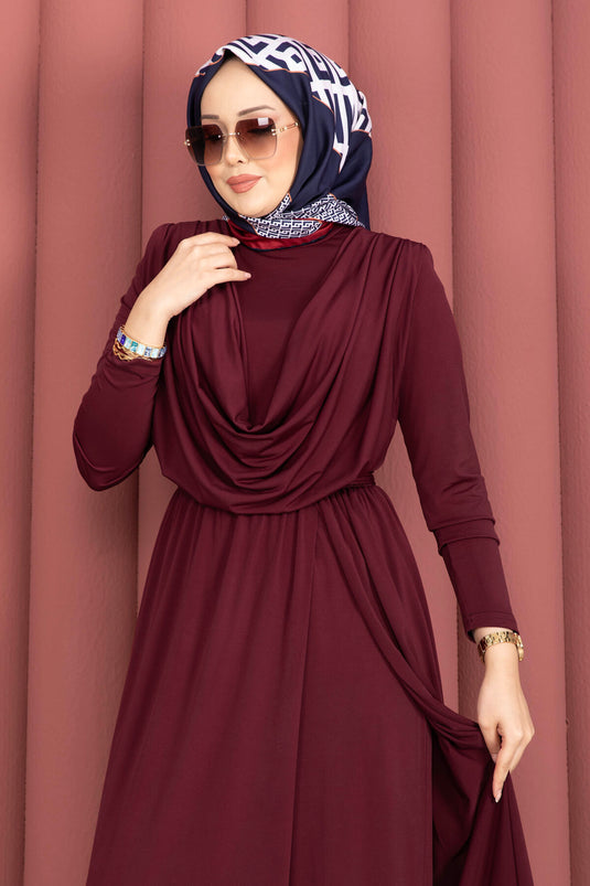 Jumpsuit met V-hals, tailleband en rok in bordeaux