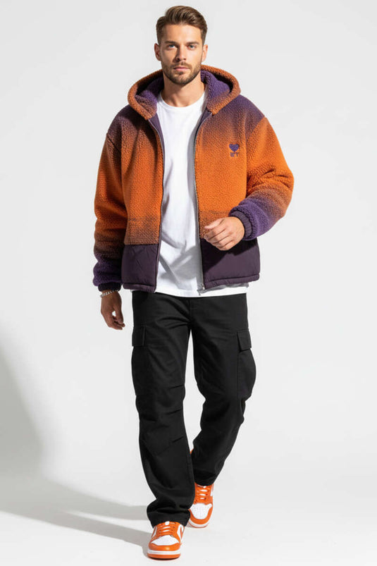 Gradient Zippered Plush Men's Jacket Orange