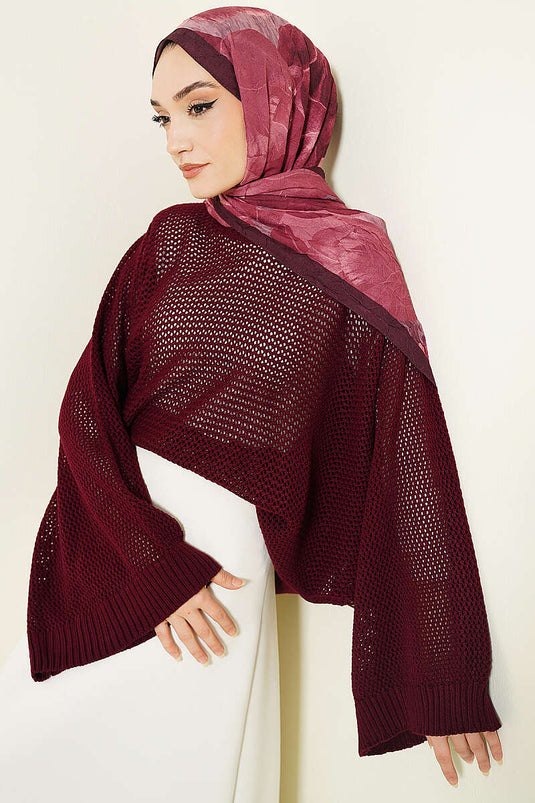 Pull En Tricot Ajouré À Manches Chauve-Souris Ajourées Bordeaux