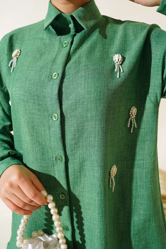 Ensemble Double Brodé Coquillage Vert