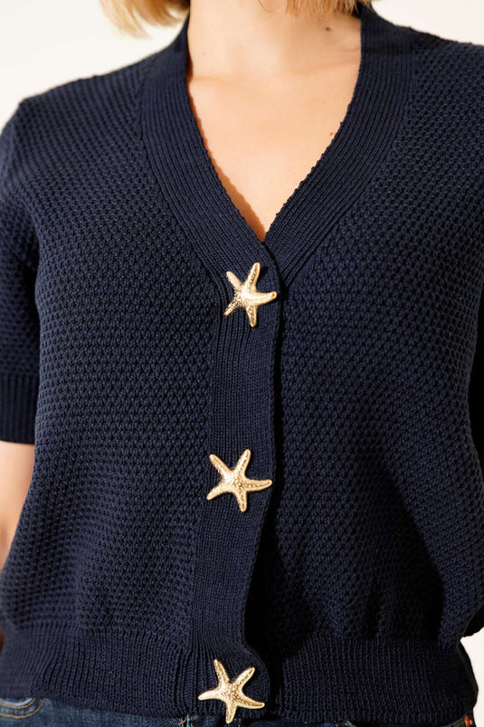 Starfish Buttoned Knit Cardigan Navy Blue