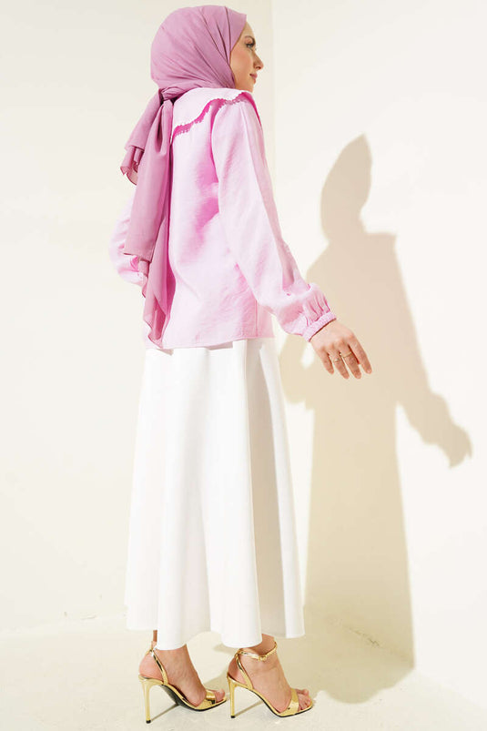 Sailor Collar Lace Short Shirt Pink