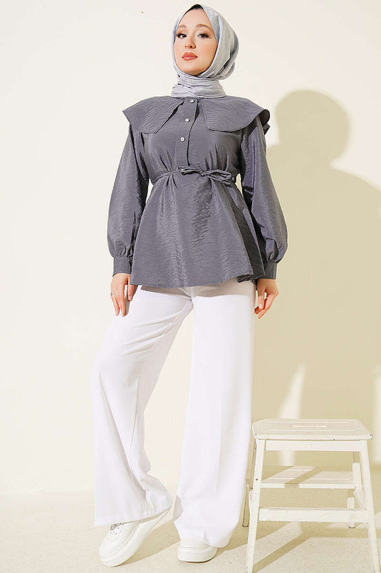 Tunique À Col Marin Avec Ceinture En Gris Kayrak