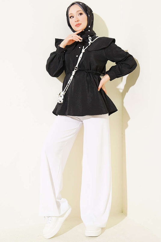 Navy Collar Tie-Belt Tunic