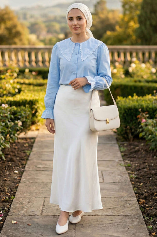 Nautical Collar Embroidered Shirt Baby Blue