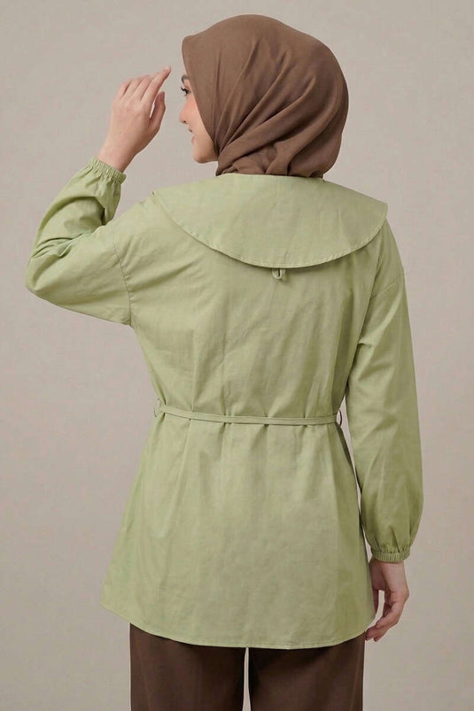 Denizci Yaka Nervürlü Tunik Çağla Yeşili